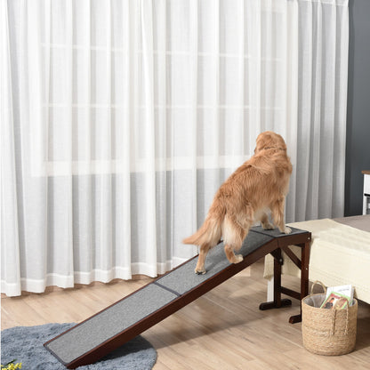 Pet Ramp Bed Steps for Dogs Cats Non-slip Carpet Top Platform Pine Wood 74"L x 16"W x 25"H Brown Grey Dog Stairs   at Gallery Canada