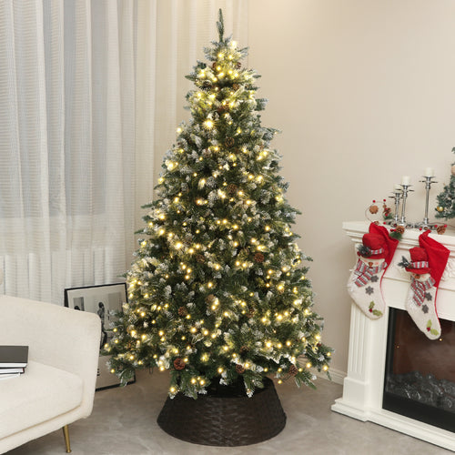 7 Foot Prelit Artificial Christmas Tree with Dual Colour LED Light, Hinged Xmas Tree for Home Office Holiday