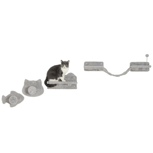 4PCs Cat Wall Shelves with Steps, Scratching Posts, Ladder, Platforms, Toy Balls Cat Climbing Wall   at Gallery Canada