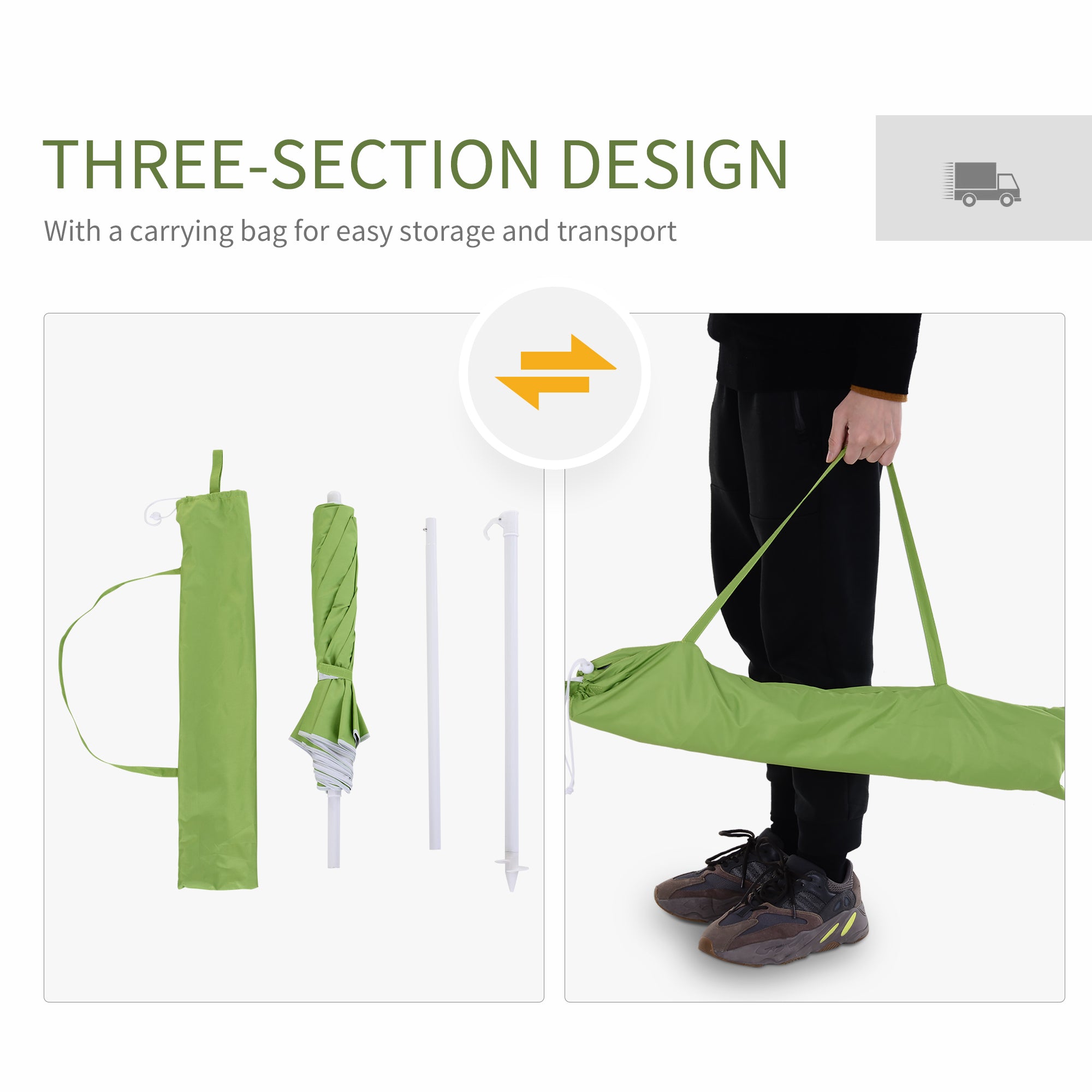 6.7ft Beach Umbrella with Push Button Tilt, Ruffled Outdoor Umbrella with Carry Bag and 8 Ribs, Green Beach Umbrellas at Gallery Canada