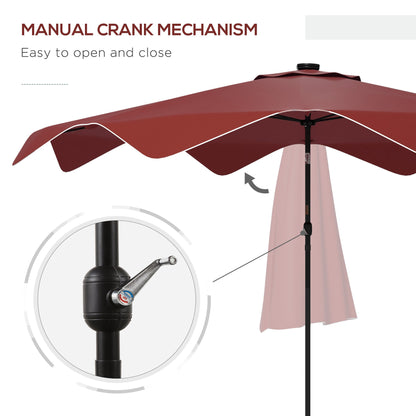 Solar Patio Umbrella with LED and Tilt, Outdoor Market Table Umbrella Parasol with Crank, 10 x 10 ft, Wine Red Sun Umbrellas   at Gallery Canada