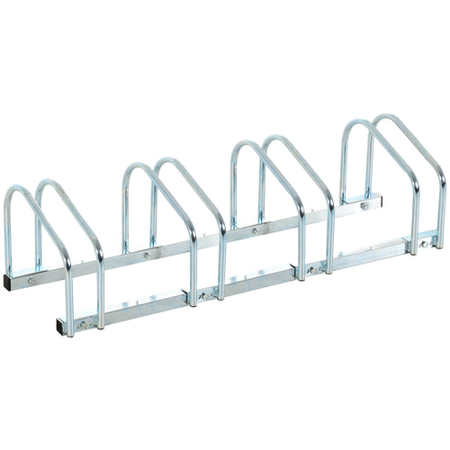 4-Bike Bicycle Floor Parking Rack Cycling Storage Stand Garage Organizer for Indoor and Outdoor Use Silver