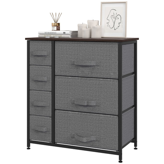 Dresser for Bedroom with 7 Drawers, Chest of Drawers with Metal Frame, Closet Fabric Dresser for Living Room, Dark Grey Storage Cabinets   at Gallery Canada