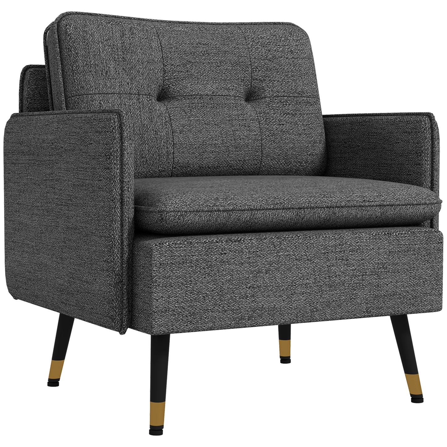 Modern Armchair, Upholstered Accent Chair with Tufted Back Cushion and Steel Legs for Living Room, Bedroom, Dark Grey Accent Chairs   at Gallery Canada