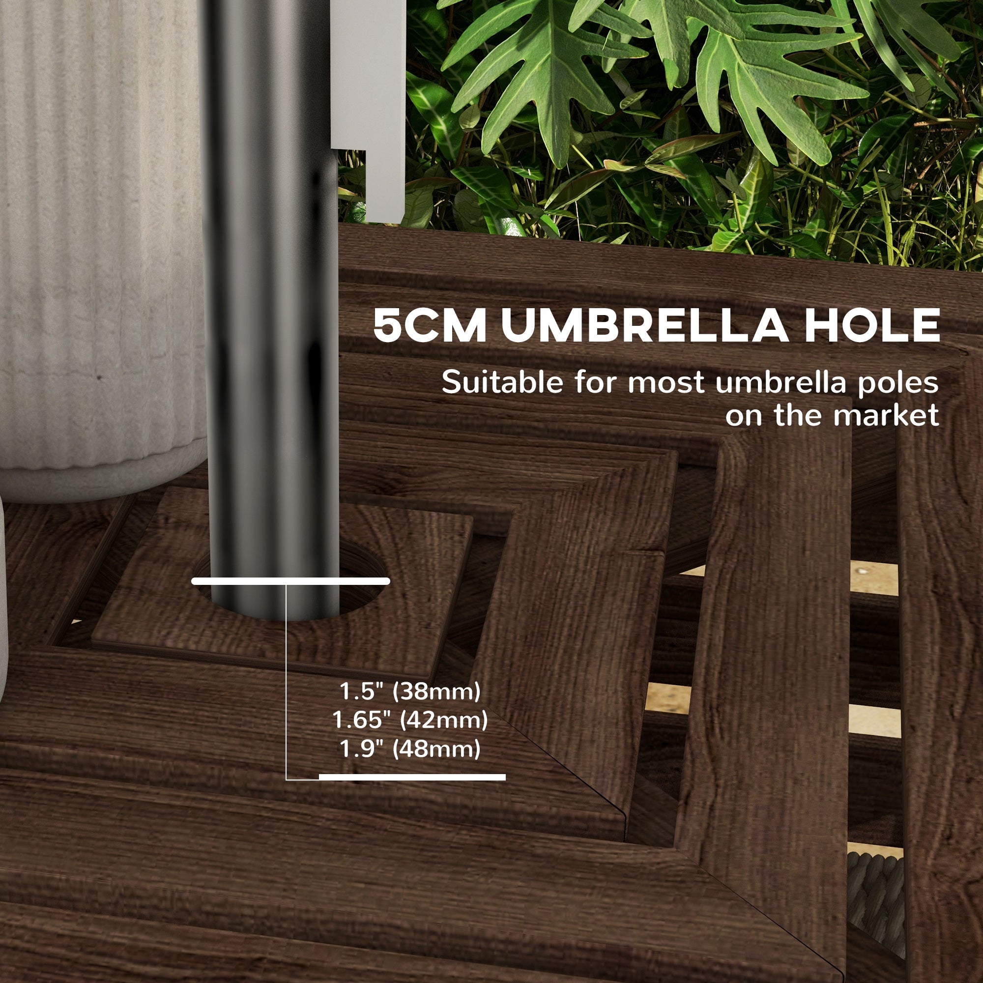 2-in-1 Outdoor Umbrella Base Storage Box Wooden Patio Side Table, Brown Patio Storage Boxes at Gallery Canada