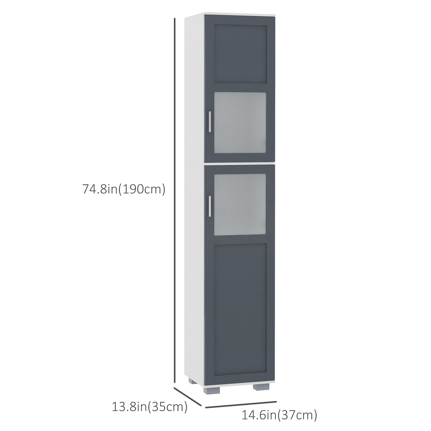 75" Tall Bathroom Storage Cabinet, Narrow Bathroom Cabinets with Matte Glass Doors and 5-tier Shelving, White Bathroom Cabinets   at Gallery Canada