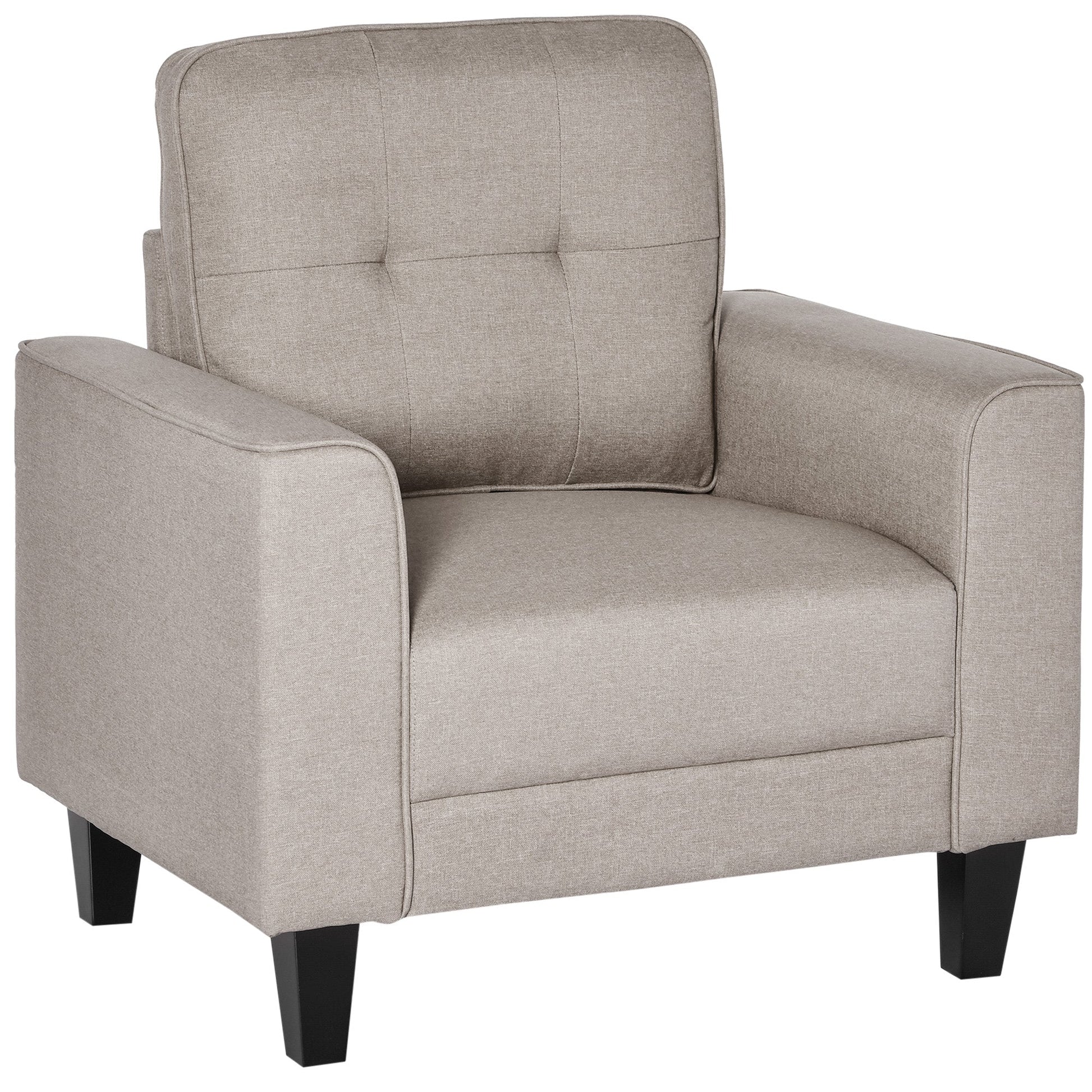 Modern Button Tufted Armchair with Thick Padding and Rubber Wood Legs, Beige Single Sofas Beige  at Gallery Canada