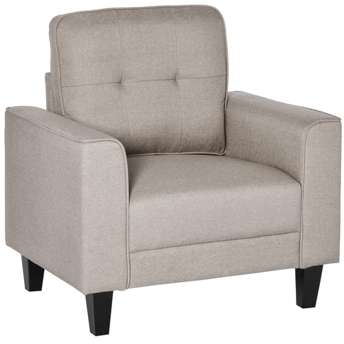 Modern Button Tufted Armchair with Thick Padding and Rubber Wood Legs, Beige