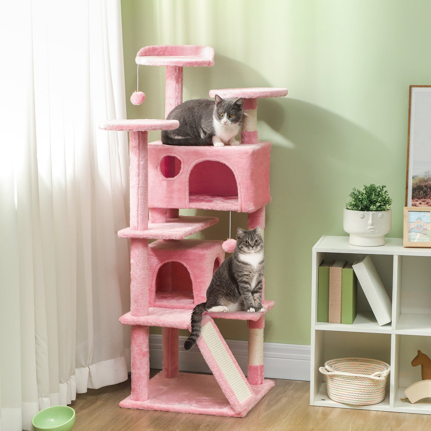 54" Cat Tree, Multi-Level Cat Tower with Scratching Posts, Cat Condos, Bed, Platforms, Ramp, Toy Ball, Pink Cat Towers Multi Colour  at Gallery Canada