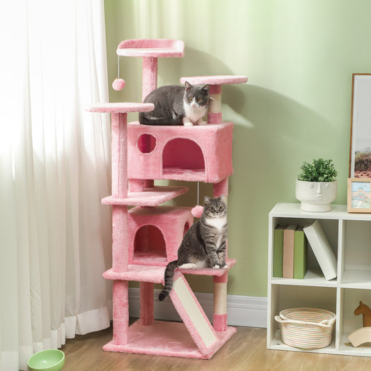 54" Cat Tree, Multi-Level Cat Tower with Scratching Posts, Cat Condos, Bed, Platforms, Ramp, Toy Ball, Pink Cat Towers   at Gallery Canada