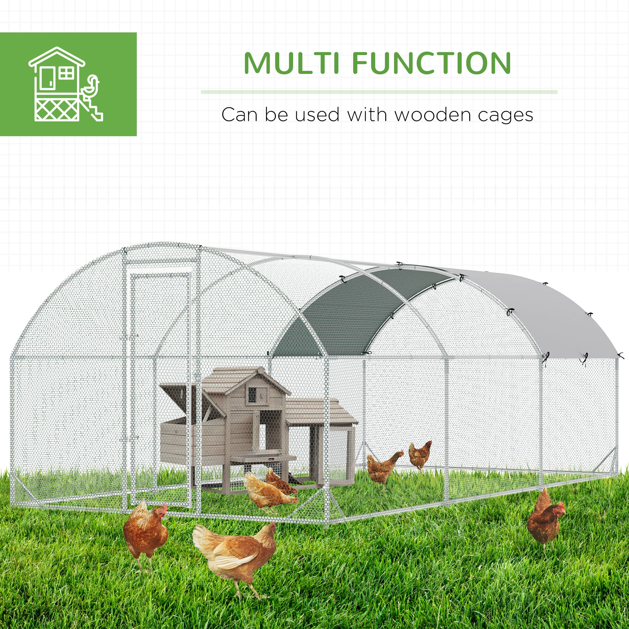 Galvanized Large Metal Chicken Coop Cage Walk-in Enclosure Poultry Hen Run House Playpen Rabbit Hutch with Cover for Outdoor Backyard 9.2' x 18.7' x 6.5' Silver Chicken Coops at Gallery Canada