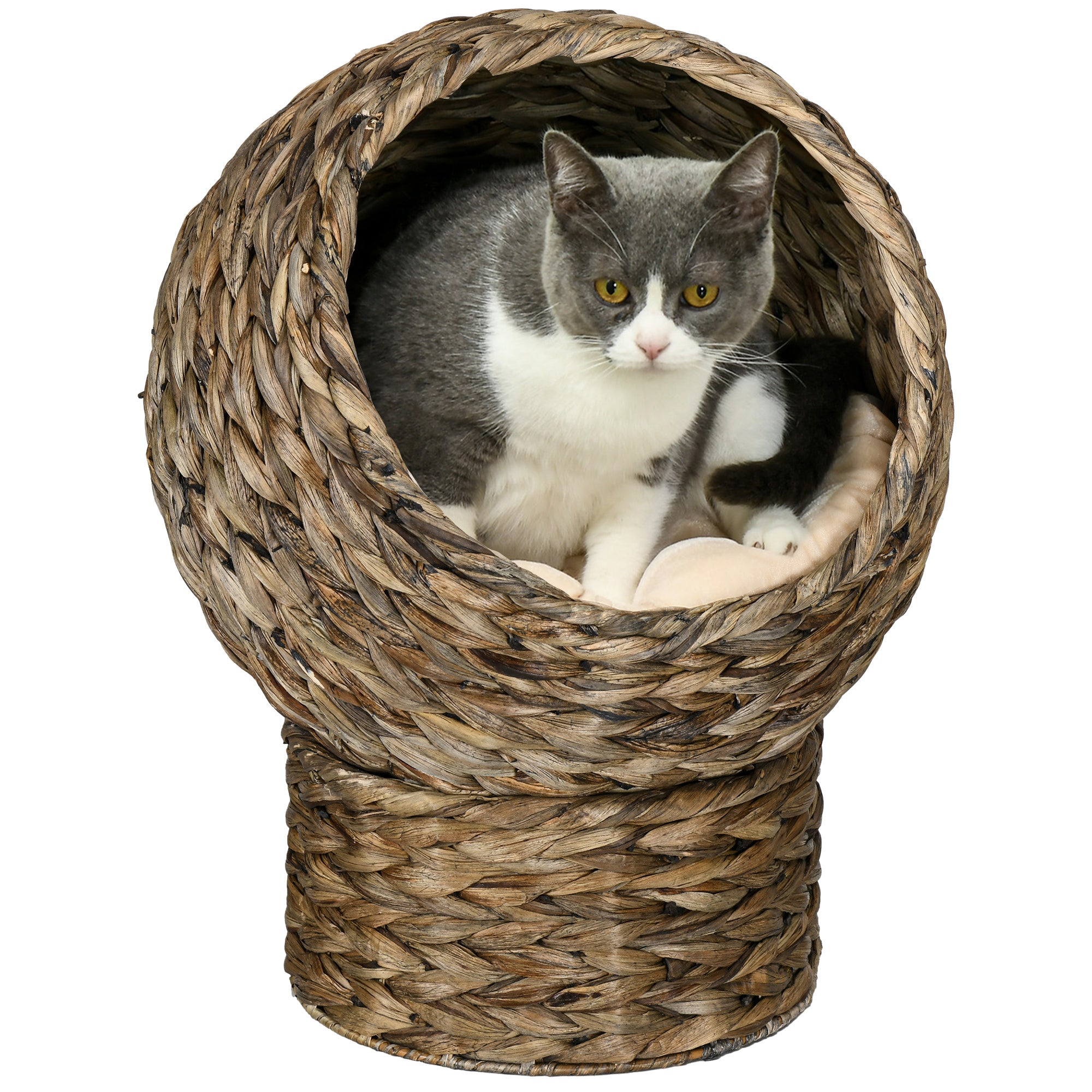 Wicker Cat Bed with Cushion, Stand, for Indoor Cats, Grey Cat Houses at Gallery Canada