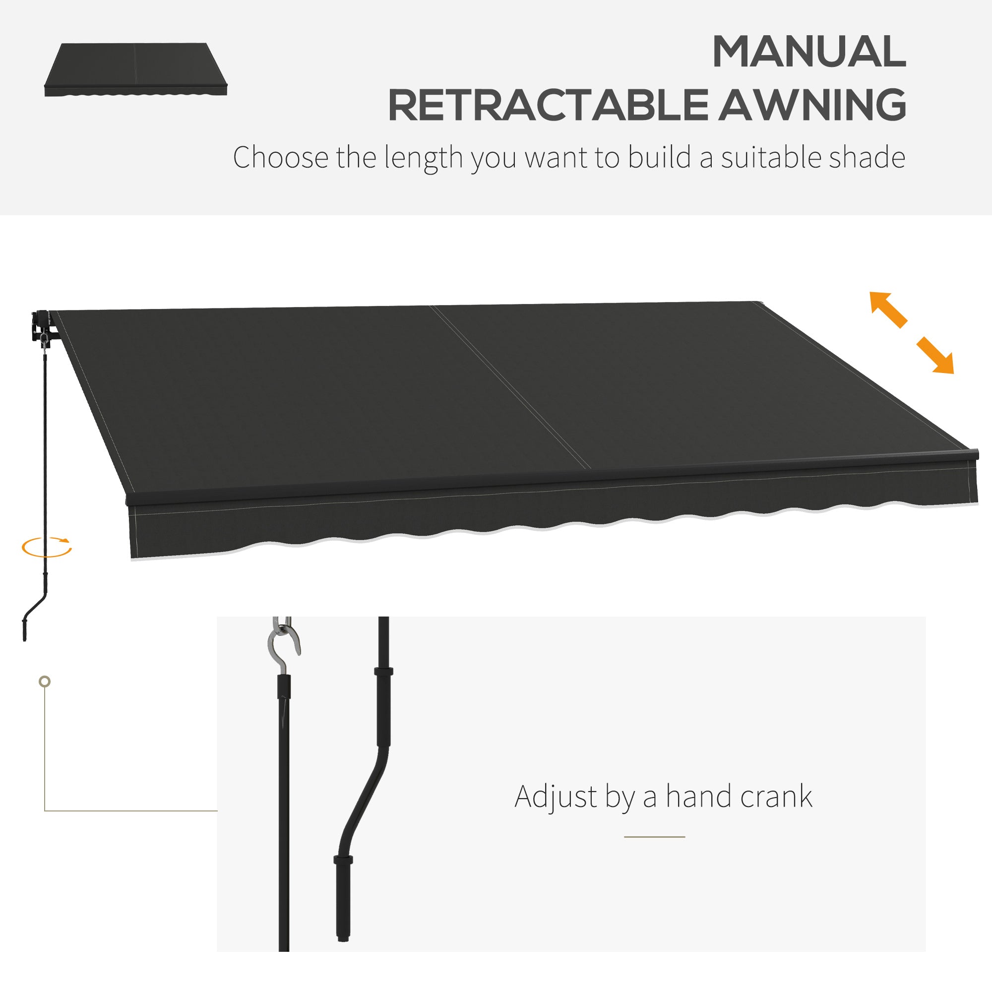 12' x 10' Retractable Awning, 280gsm UV Resistant Sunshade Shelter, for Deck, Balcony, Yard, Black Patio Awnings at Gallery Canada