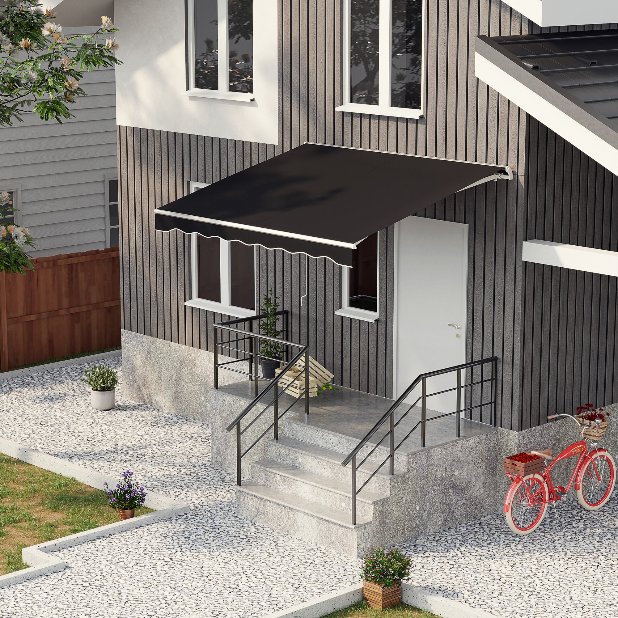 10' x 8' Electric Retractable Awning, UV Protection Sun Shade Shelter w/ Remote Controller for Deck Balcony Yard, Black Deck Awnings at Gallery Canada