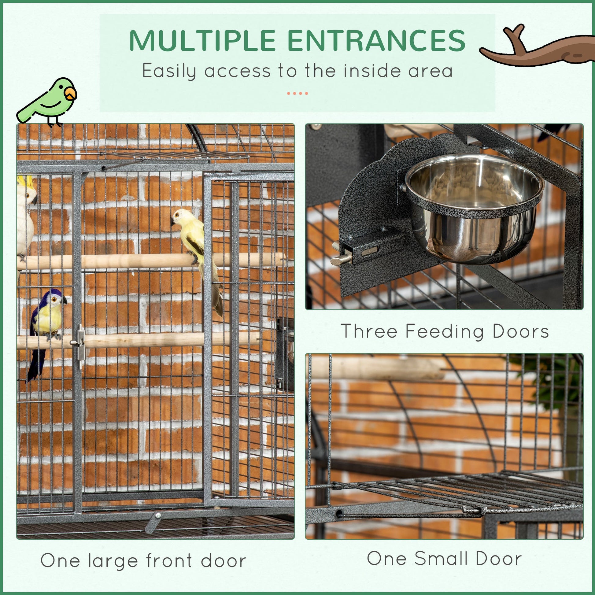 66" Bird Cage Parrot Cage for Conures, Cockatiels, Parrotlet with Play Top, Rolling Stand, Pull Out Tray, Storage Shelf Bird Cages   at Gallery Canada