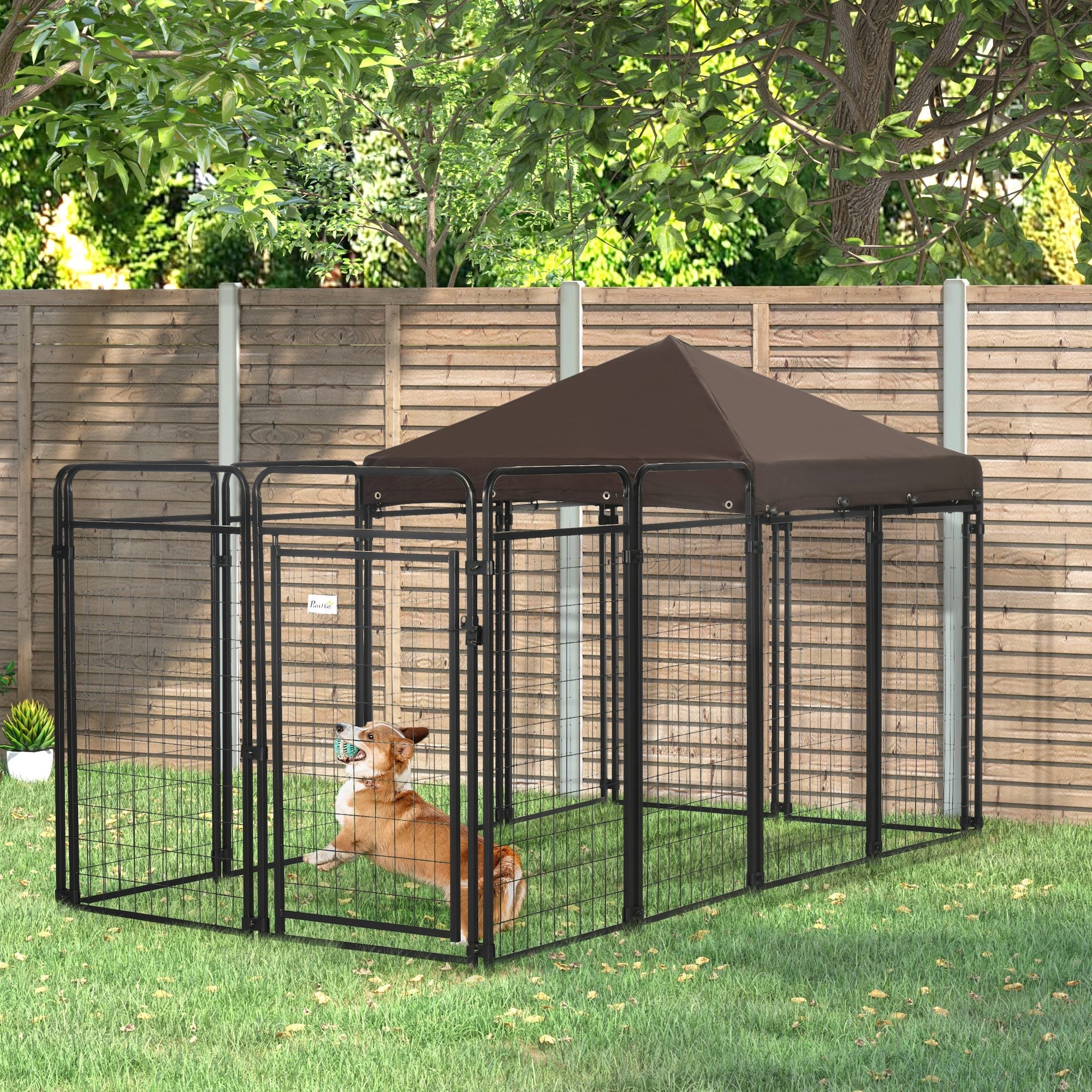 Dog Kennel Outdoor with Waterproof Canopy, Dog Run with Galvanized Chain Link for Large and Medium Dogs, Black Houses, Kennels & Pens   at Gallery Canada