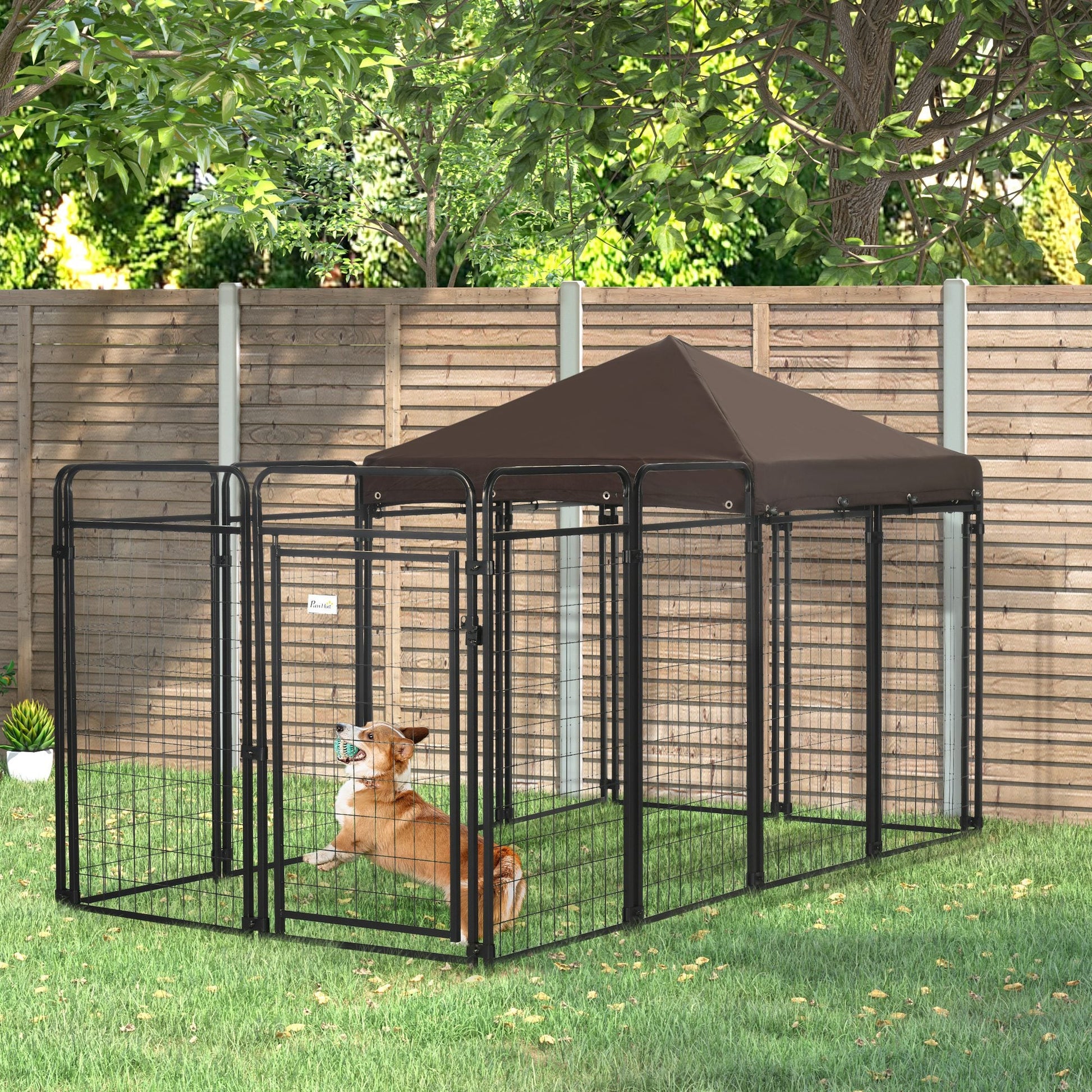 Dog Kennel Outdoor with Waterproof Canopy, Dog Run with Galvanized Chain Link for Large and Medium Dogs, Black Houses, Kennels & Pens   at Gallery Canada