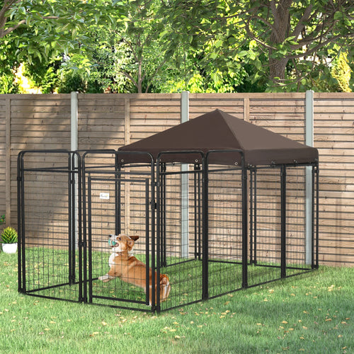 Dog Kennel Outdoor with Waterproof Canopy, Dog Run with Galvanized Chain Link for Large and Medium Dogs, Black