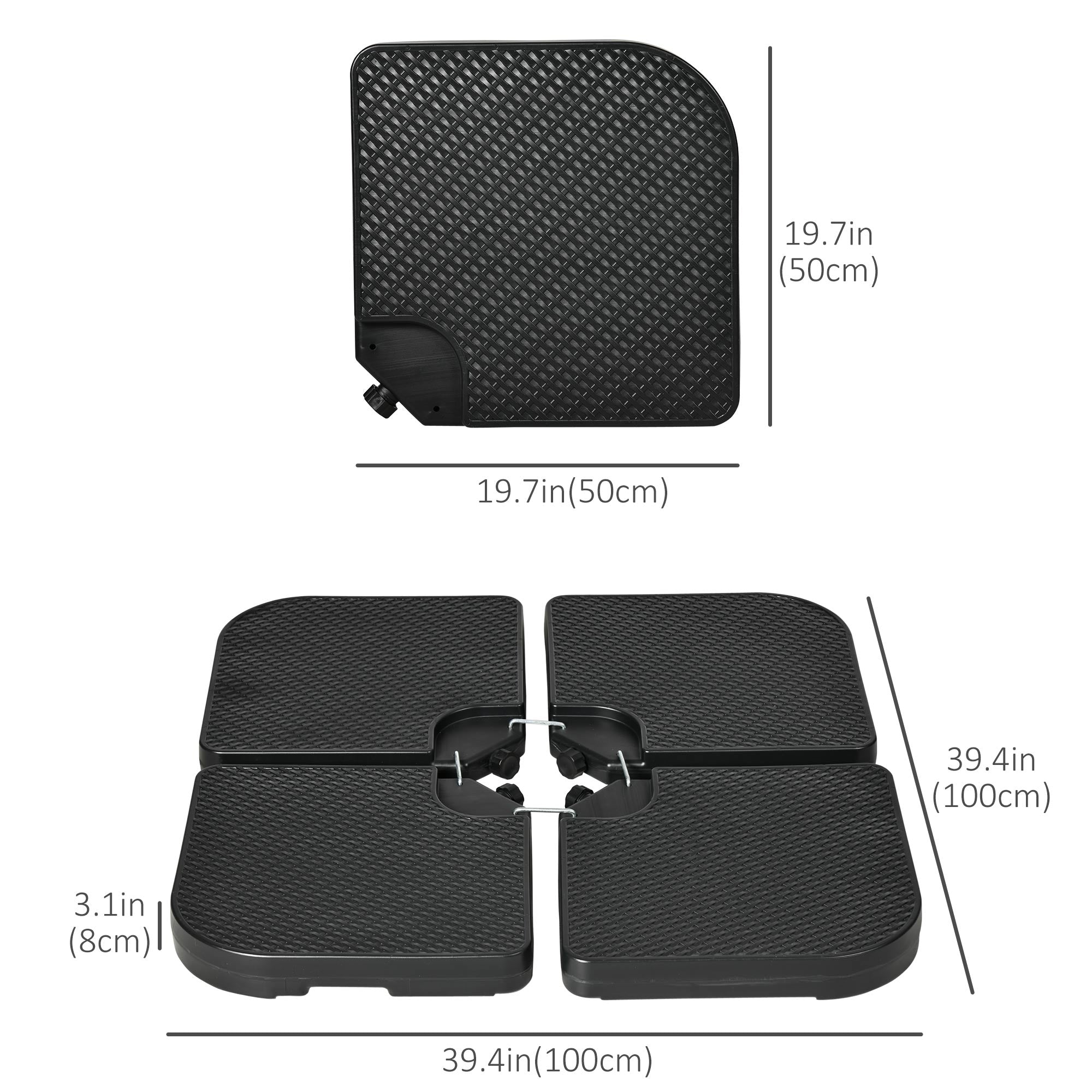 4PCs Cantilever Umbrella Base Weights for Offset Banana Parasol, HDPE Water or Sand Filled Patio Umbrella Weights for Cross Base Stand with Built-in Handles, Black Umbrella Bases at Gallery Canada