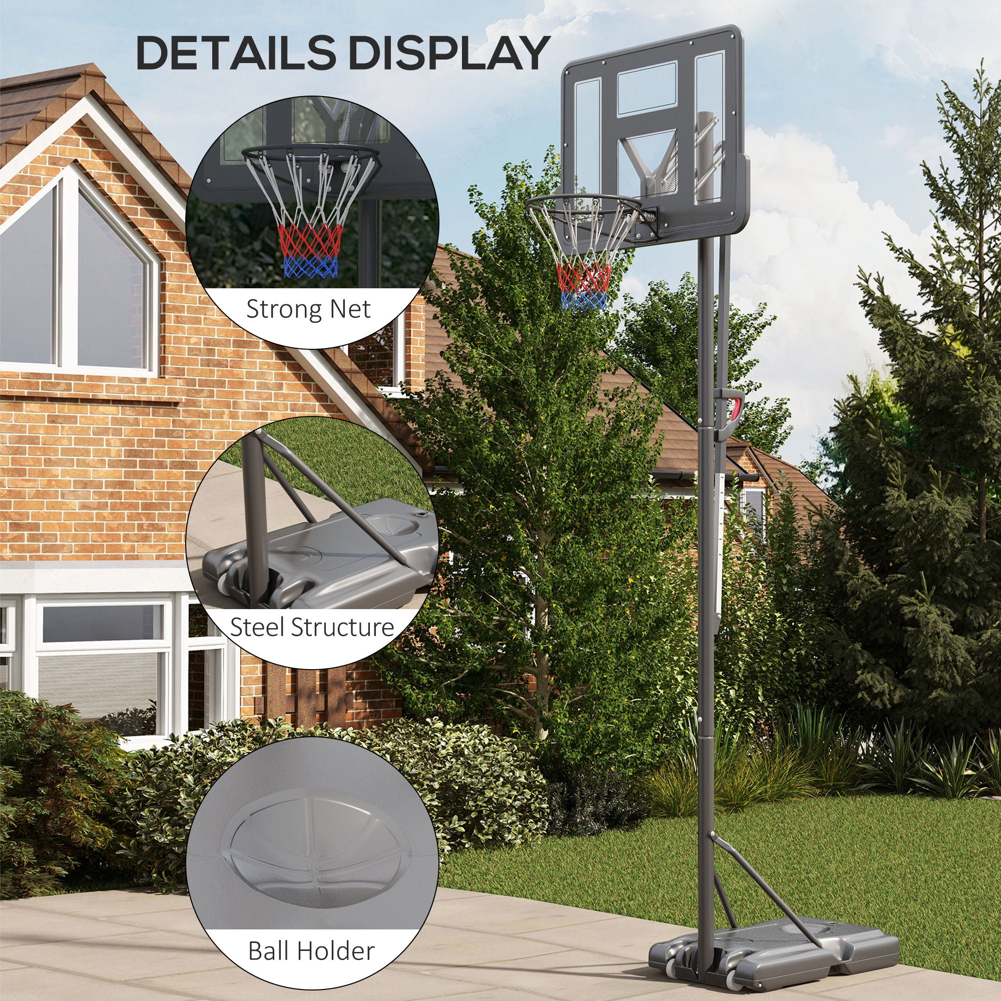 7.7-10ft Basketball Hoop, Freestanding Basketball System with 43'' Shatterproof Backboard and Wheels Basketball   at Gallery Canada