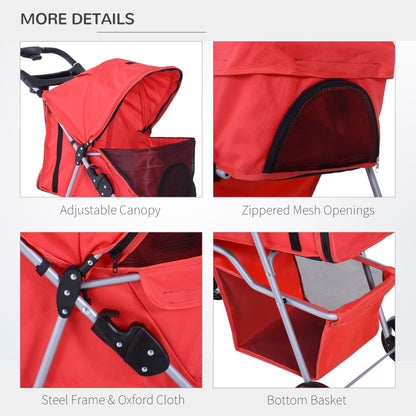 Foldable Pet Stroller Carrier with 4 Wheels, Cup Holder, Storage Basket, Red Dog Bike Trailers & Strollers   at Gallery Canada