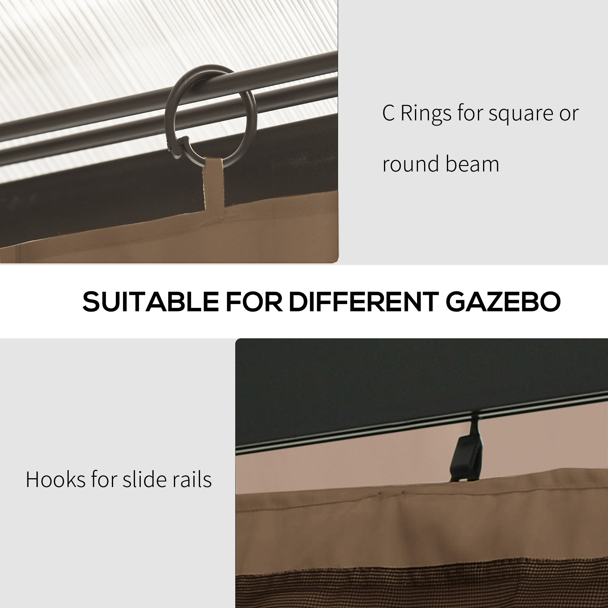 10' x 10' Universal Gazebo Sidewall Set with 4 Panels, Hooks/C-Rings Included for Pergolas &; Cabanas, Brown Gazebo Sidewalls at Gallery Canada