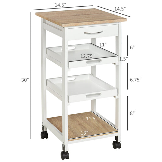 Bar Cart, 4-Tier Kitchen Cart with Removable Serving Tray, Kitchen Shelves on Wheels with Drawer for Dining Room, Living Room, White Kitchen Islands & Kitchen Carts Multi Colour  at Gallery Canada