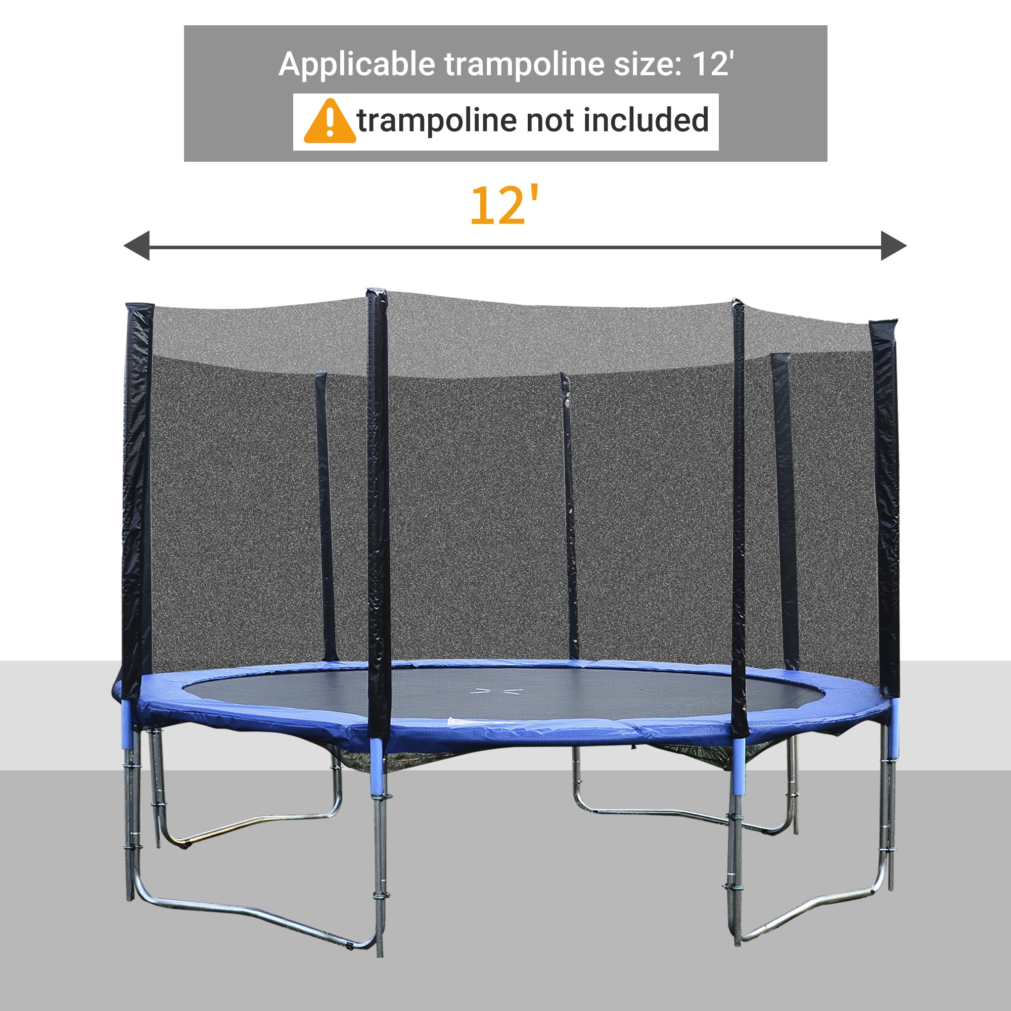 12FT Trampoline Net Enclosure Trampolining Bounce Safety Accessories w/ 8 Poles Net Enclosure Only, Black Trampolines at Gallery Canada