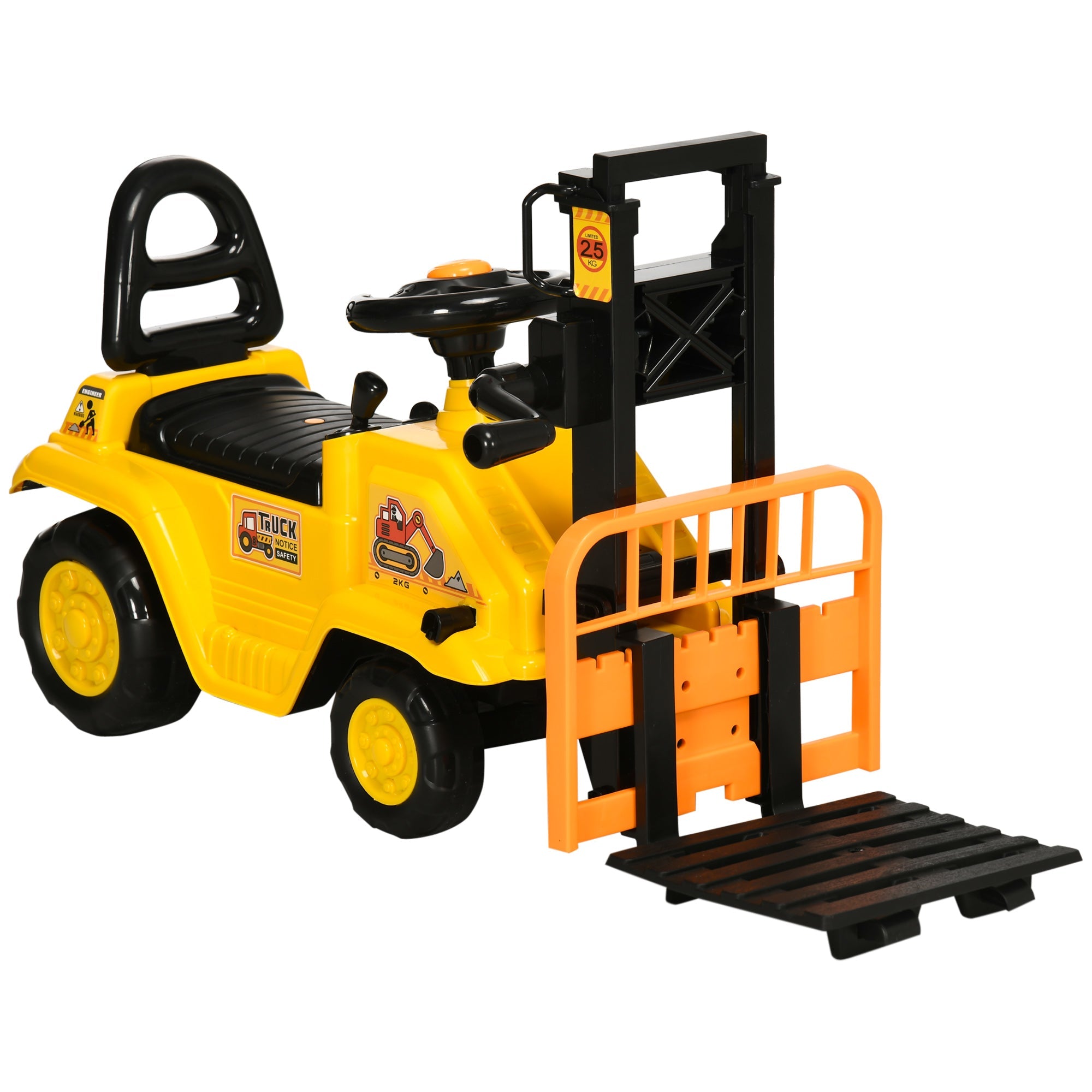 Ride On Forklift Toy No Power Construction Truck with Fork Tray Storage, for 3-4 Years Old, 33.9