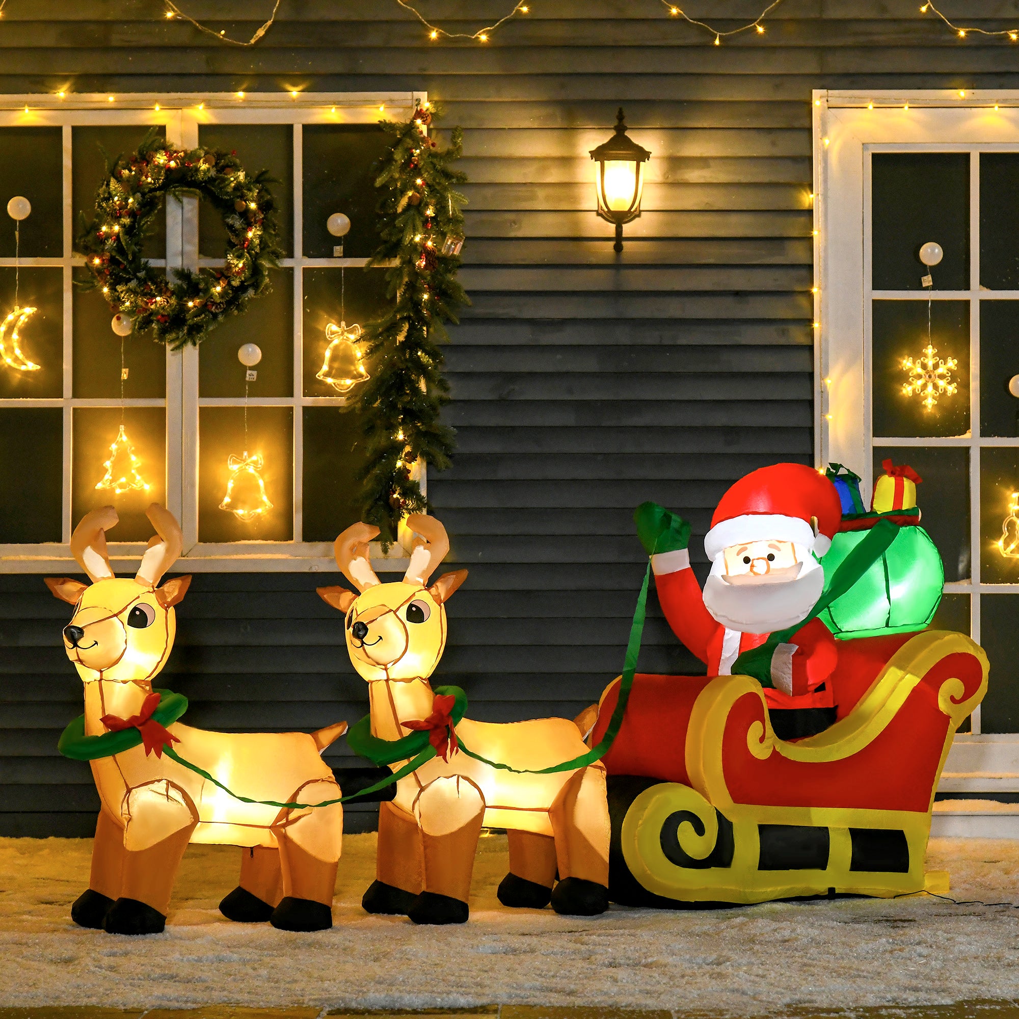 8ft Christmas Inflatables Santa Claus with Sleigh and Reindeer, Outdoor Decoration with LED Lights Display Christmas Inflatables at Gallery Canada