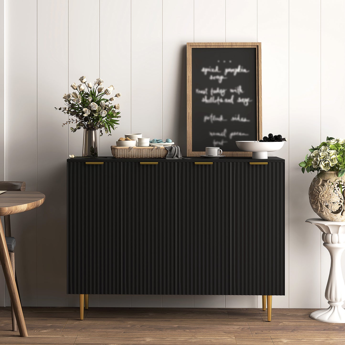 Modern Kitchen Storage Cabinet, Sideboard Buffet Cabinet with Adjustable Shelves for Hallway, Black Bar Cabinets Black  at Gallery Canada