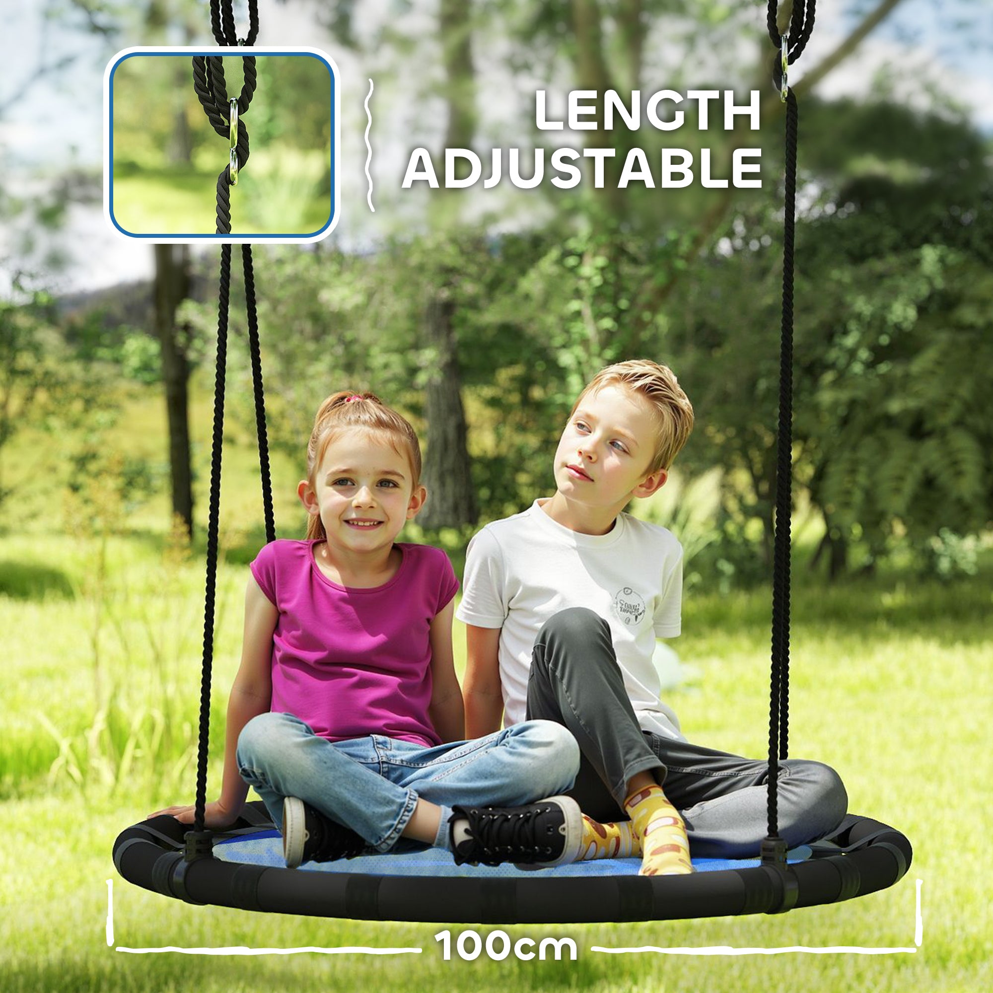 39 inch Saucer Tree Swing Set for Kids with Adjustable Hanging Ropes for Outdoor, Backyard, Navy Blue Gym Sets & Swings at Gallery Canada