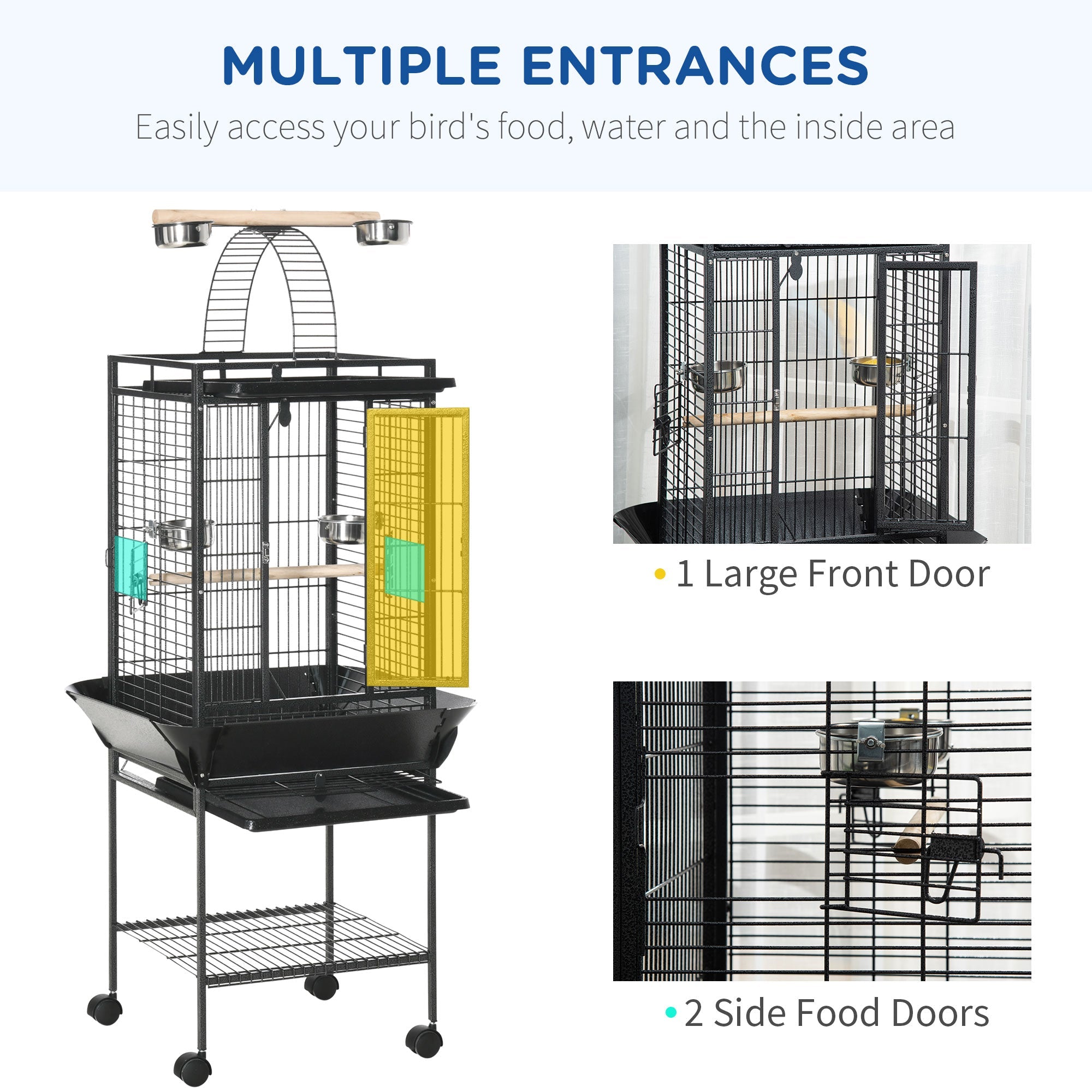 61.5 Inch Bird Cage Parakeet House for Cockatiel with Stand, Pull Out Tray, Play Top, Storage Shelf, Wood Perch, Food Container Bird Cages   at Gallery Canada