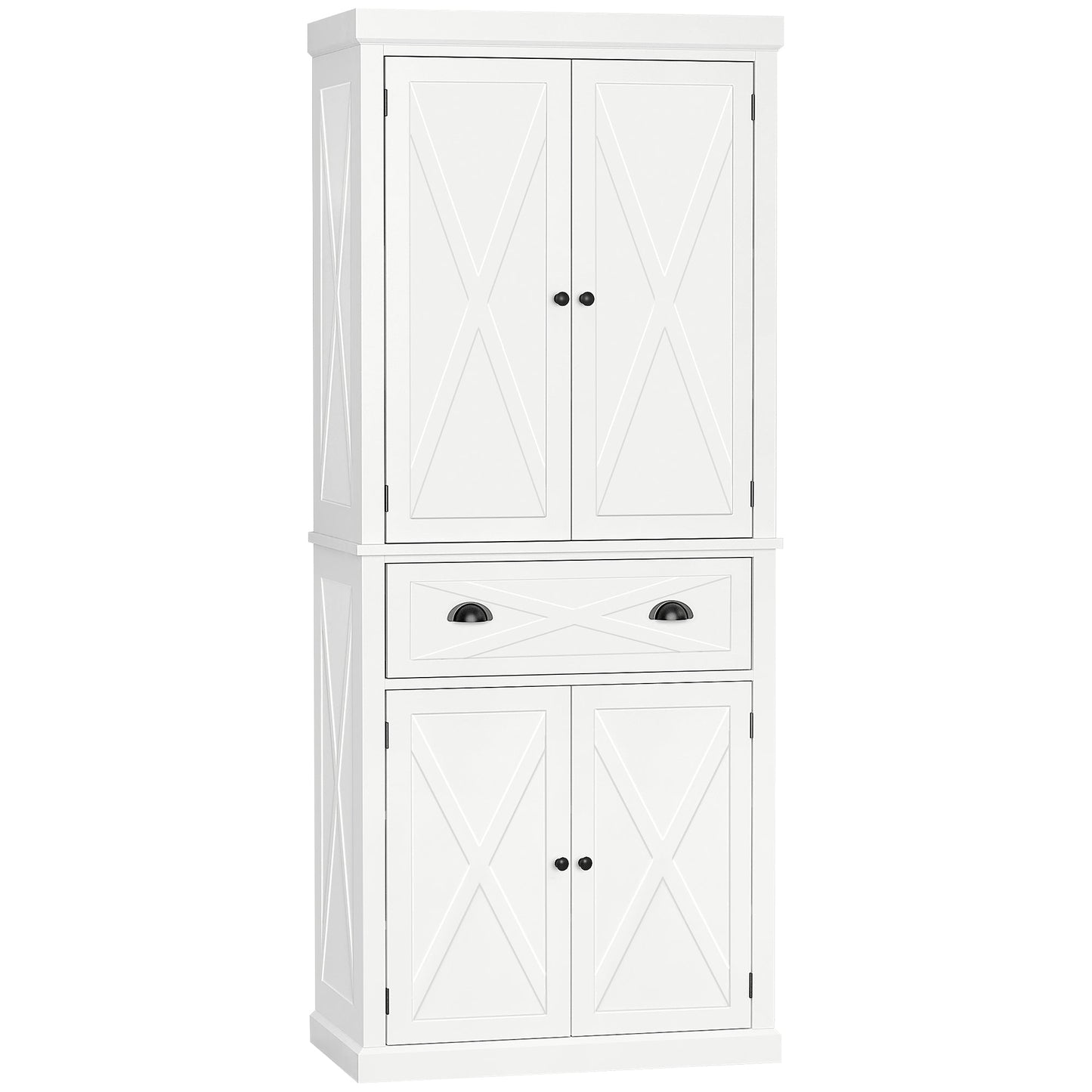 73" Kitchen Pantry, Freestanding Buffet Cabinet, Farmhouse Pantry Cabinets with 4 Doors, Drawer and 4 Adjustable Shelves, White Kitchen Pantry Cabinets   at Gallery Canada