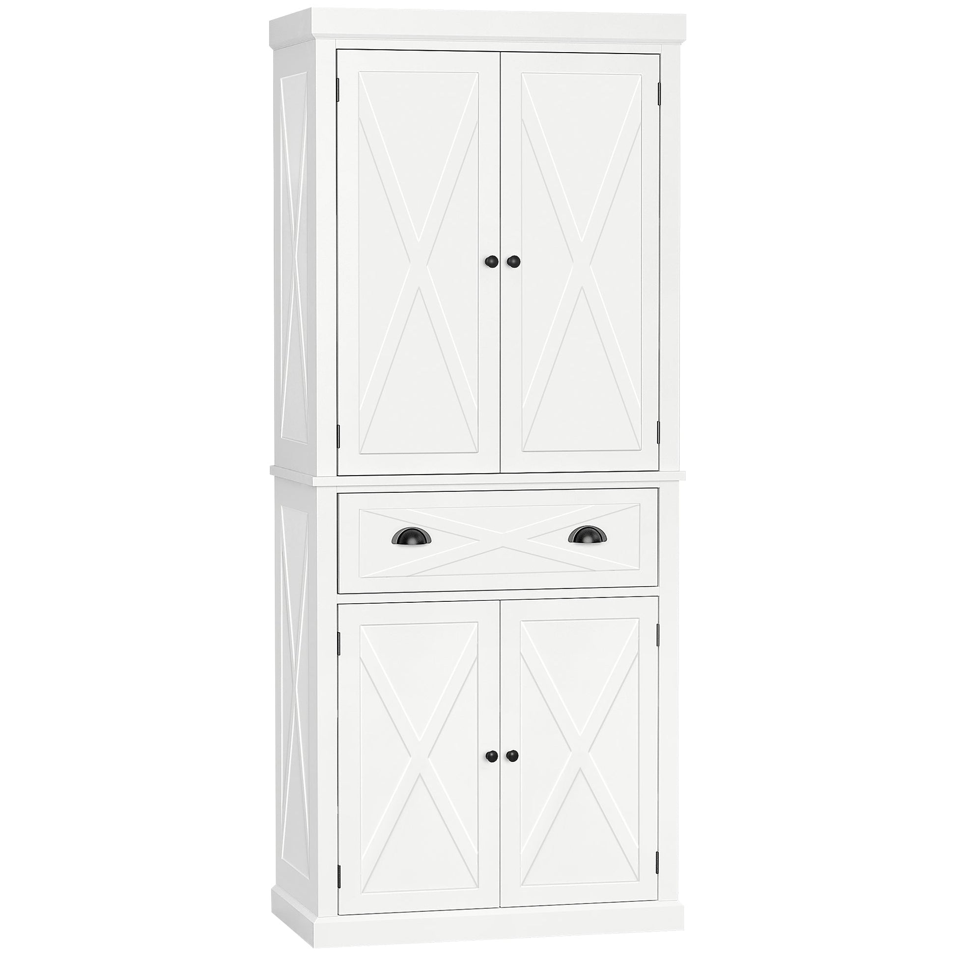 73" Kitchen Pantry, Freestanding Buffet Cabinet, Farmhouse Pantry Cabinets with 4 Doors, Drawer and 4 Adjustable Shelves, White Kitchen Pantry Cabinets   at Gallery Canada