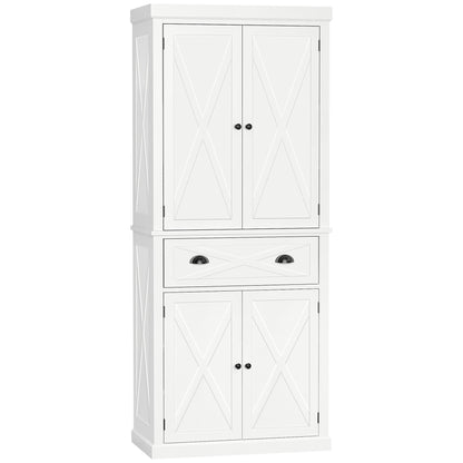 73" Kitchen Pantry, Freestanding Buffet Cabinet, Farmhouse Pantry Cabinets with 4 Doors, Drawer and 4 Adjustable Shelves, White Kitchen Pantry Cabinets   at Gallery Canada