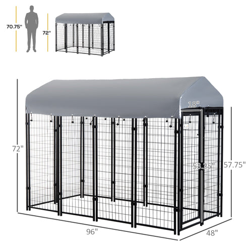 8' x 4' x 6' Large Outdoor Dog Kennel Steel Fence with UV-Resistant Oxford Cloth Roof &; Secure Lock