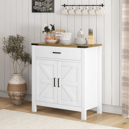 Farmhouse Buffet Cabinet Sideboard with 1 Drawer, 1 Storage Cabinet and Adjustable Shelf, White Bar Cabinets   at Gallery Canada