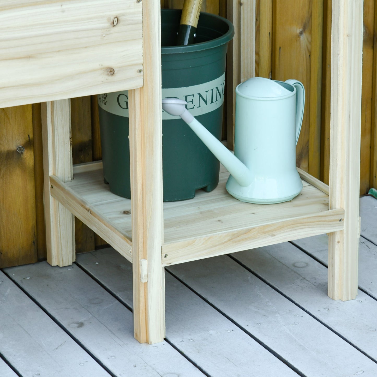 3-Tier Raised Garden Bed with Storage Shelf and Drainage Hole, 49"x18"x43", Natural Wood Elevated Garden Beds   at Gallery Canada