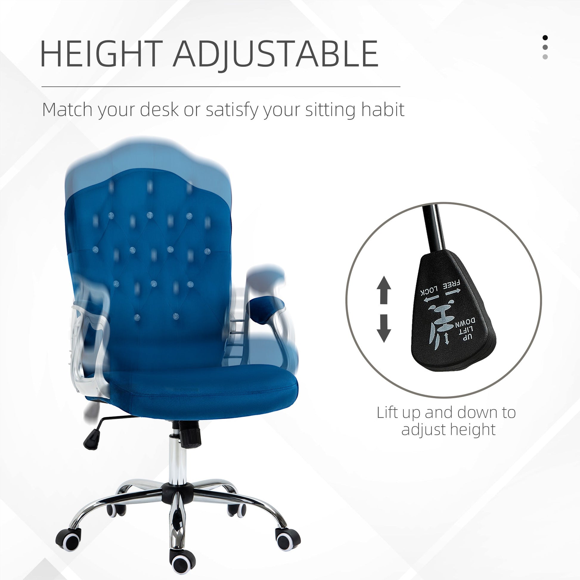 Office Chair, Velvet Computer Chair, Button Tufted Desk Chair with Swivel Wheels, Adjustable Height, Tilt Function, Blue Executive & Manager Chairs   at Gallery Canada