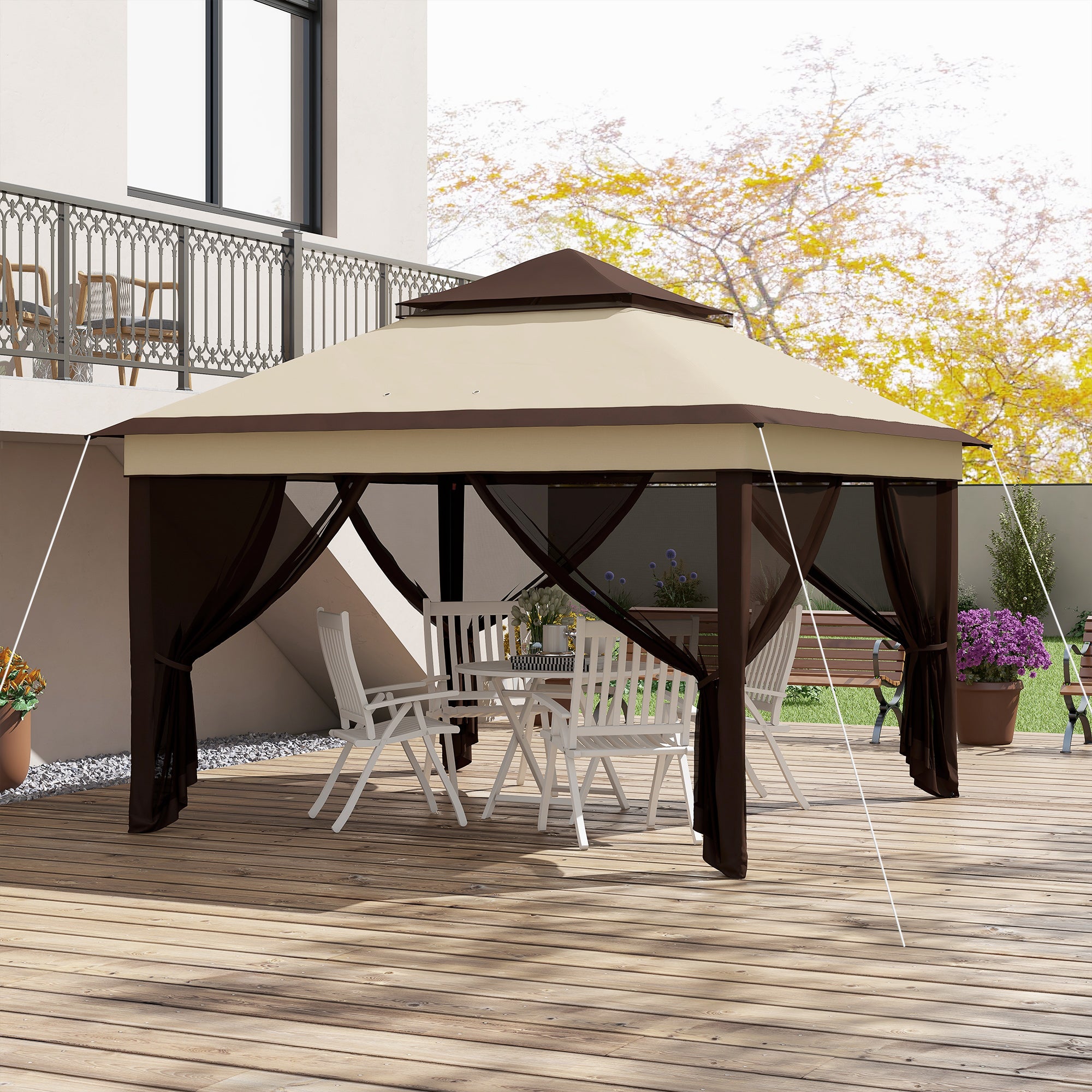 10.7 x 10.7ft Pop Up Gazebo, Adjustable Instant Sun Shelter with UV30+ Roof Cover, Removable Mesh Curtains, Beige Pop Up Canopies at Gallery Canada