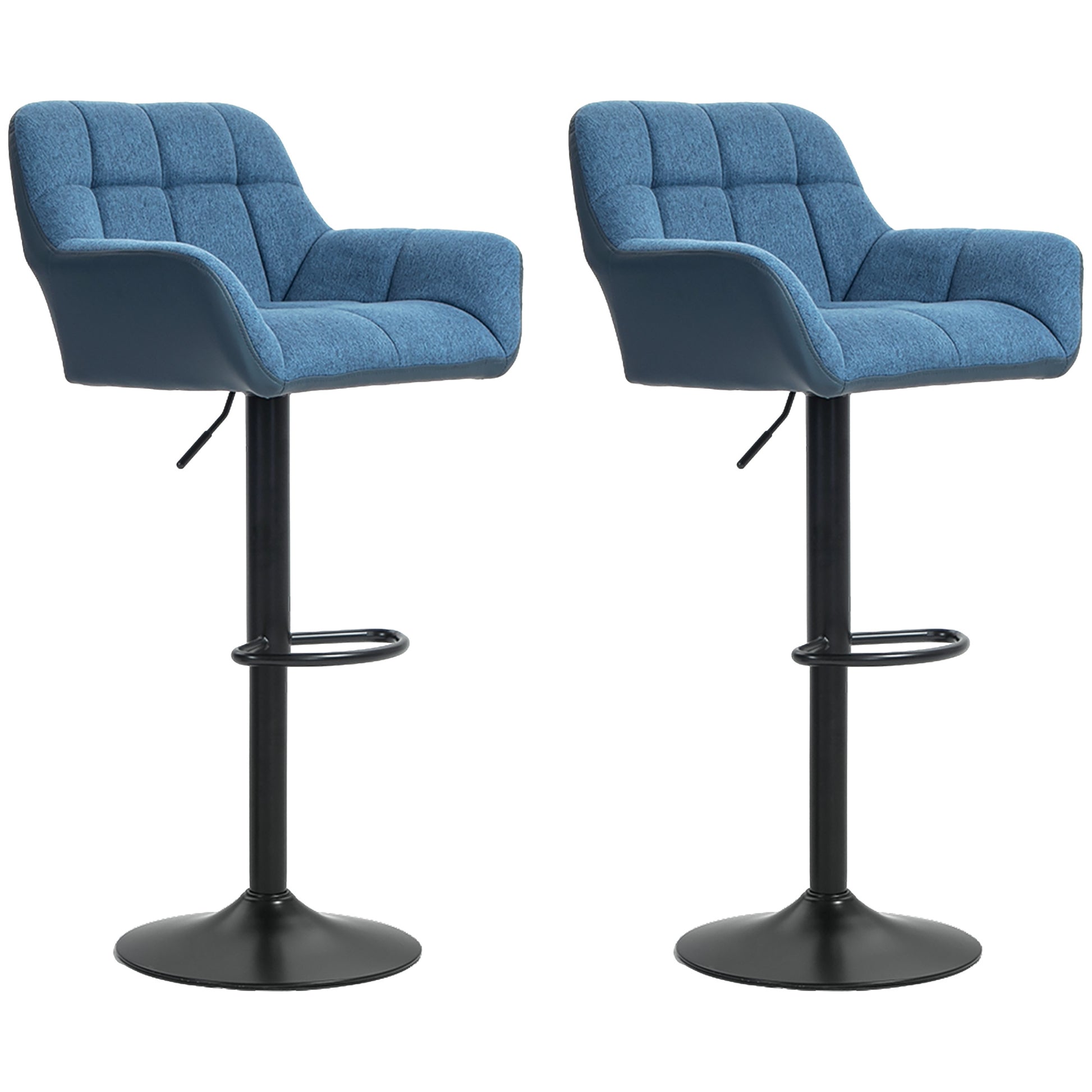 Swivel Barstools Set of 2 Adjustable Bar Stools with Footrest Armrests and PU Leather Back for Dining Room Dark Blue Bar Stools   at Gallery Canada