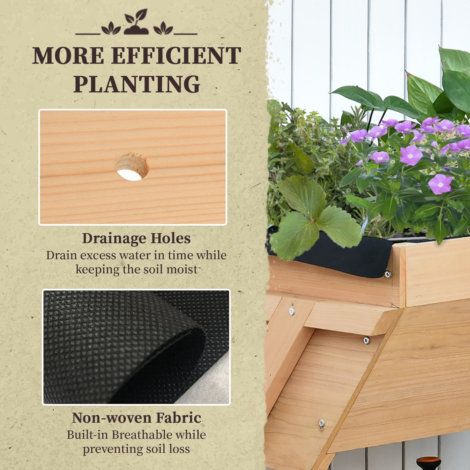 39'' x 28'' Raised Garden Bed with Legs, Elevated Wooden Planter Box with Bed Liner for Vegetables, Flowers Herbs, Backyard Patio Balcony Use Elevated Garden Beds at Gallery Canada