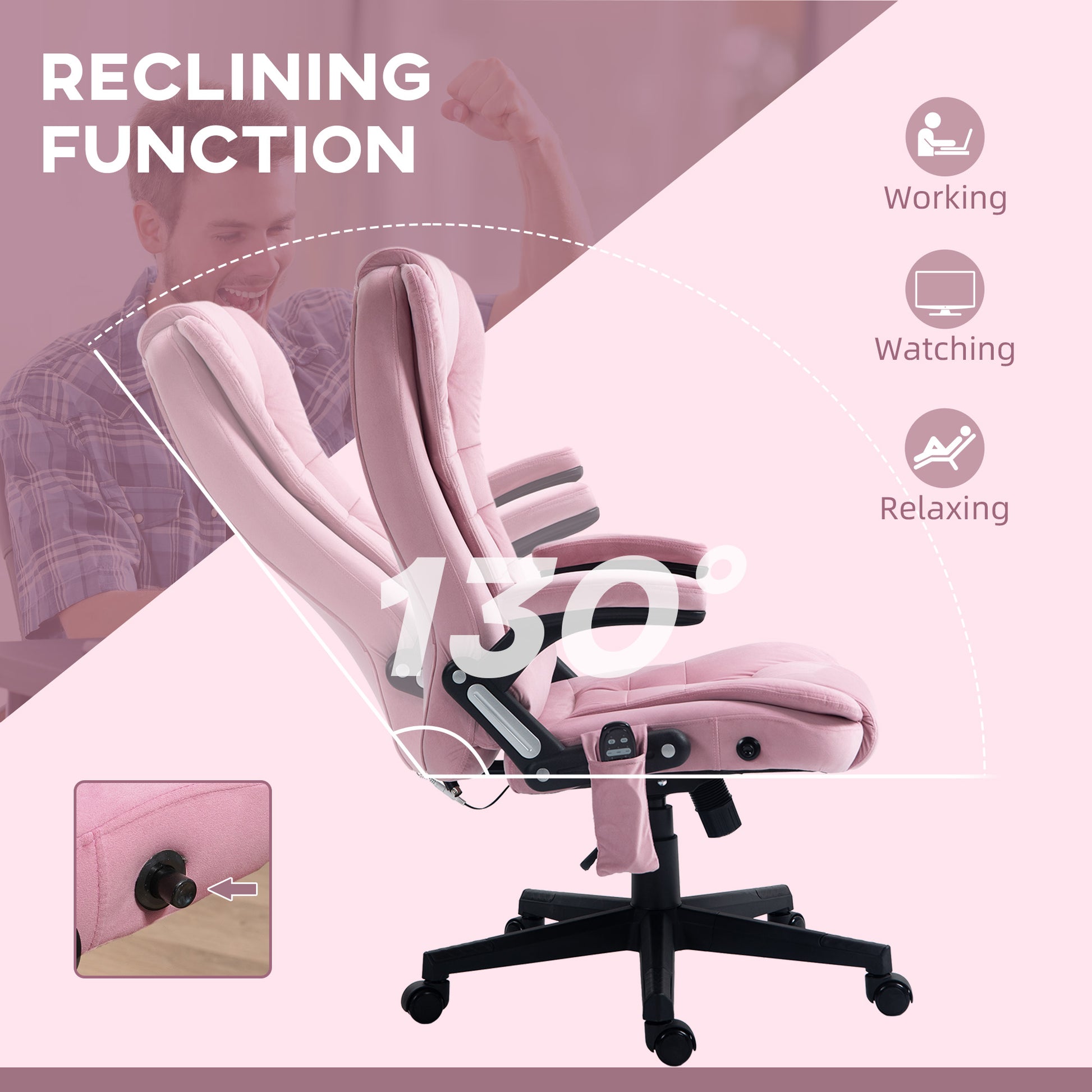 6 Point Vibrating Massage Office Chair High Back Executive Chair with Reclining Back, Swivel Wheels, Pink Massage Chairs   at Gallery Canada