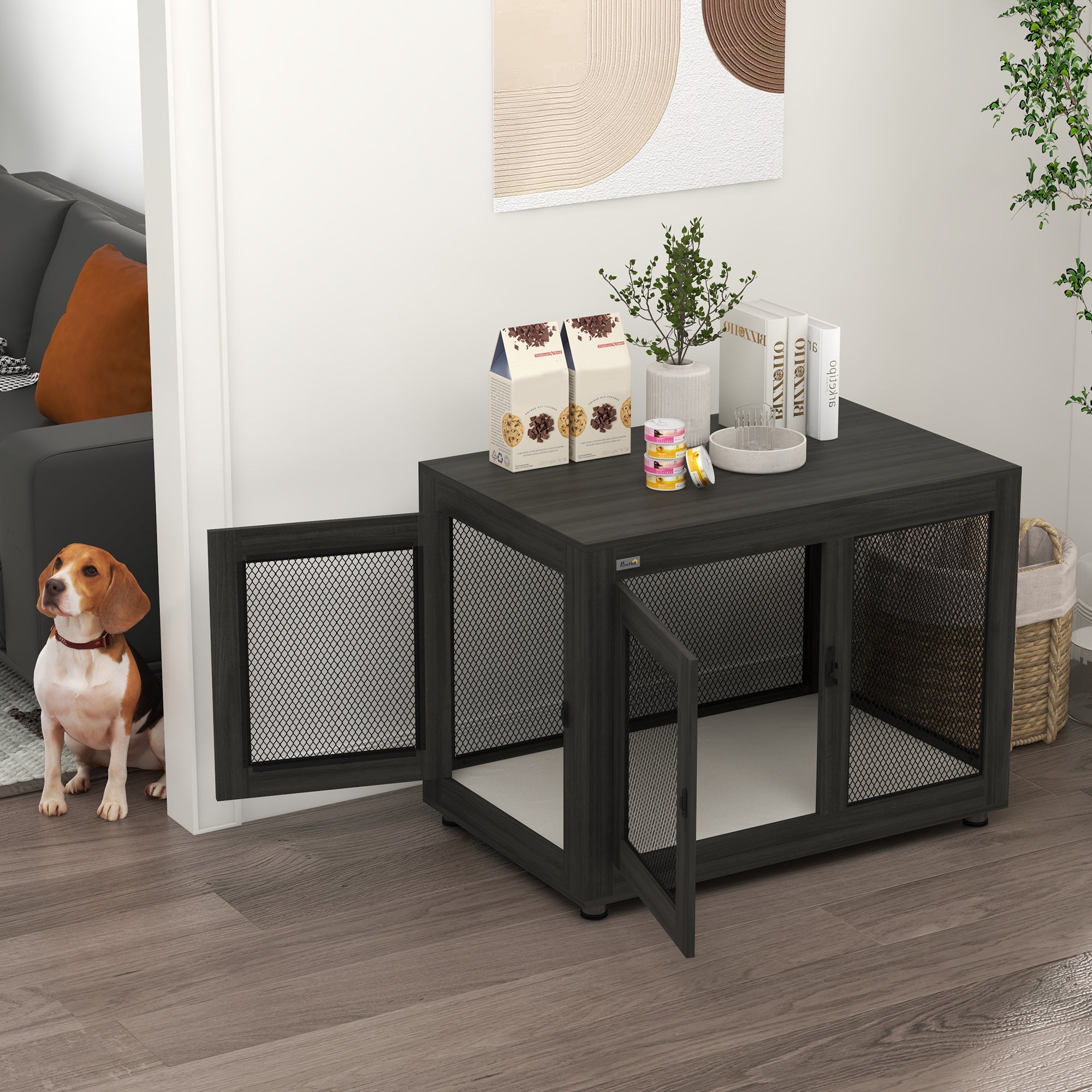 Pet Crate End Table with Water-resistant Cushion or Medium Small Dogs, Black Houses, Kennels & Pens   at Gallery Canada