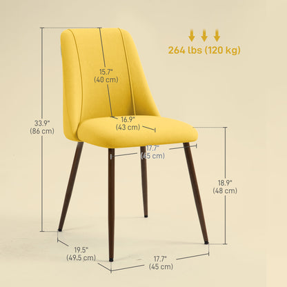 Upholstered Dining Chairs Set of 4, Velvet Accent Chair with Back and Wood-grain Steel Leg for Kitchen, Yellow Dining Chairs at Gallery Canada