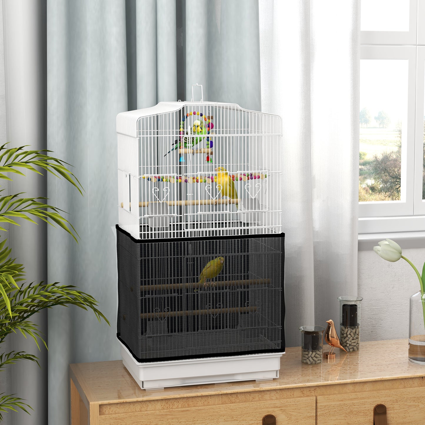 36" Bird Cage with Accessories, Handle, Mesh Cover, Tray, White Bird Cages   at Gallery Canada