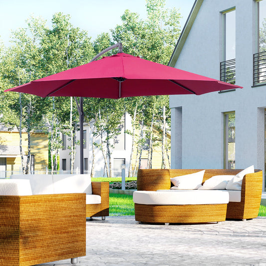 Φ10' Deluxe Patio Umbrella Outdoor Market Parasol Banana Hanging Offset Sunshade Crank Cross Base Wine Red Cantilever Umbrellas Wine Red  at Gallery Canada