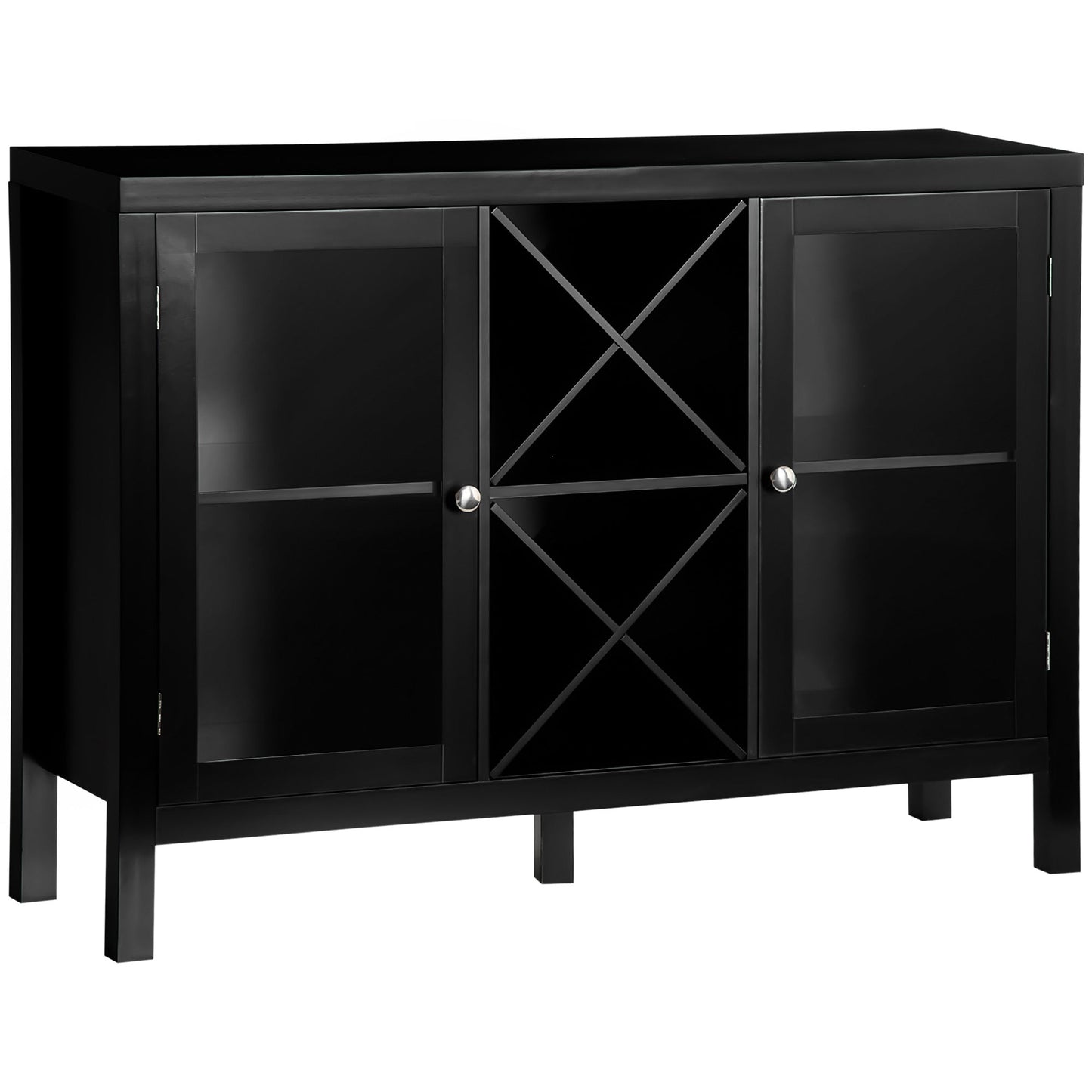 Modern Kitchen Sideboard Buffet with Wine Rack, Glass Doors, Adjustable Shelves, Black Bar Cabinets Black  at Gallery Canada