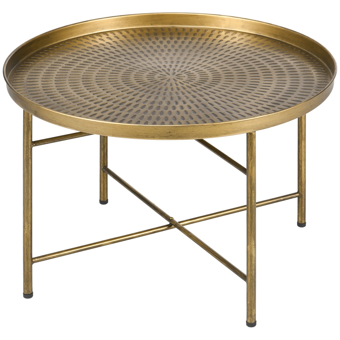 Vintage Coffee Table for Living Room, 24" Round Center Table with Hammered Tray Top and Metal Frame, Gold Coffee Tables   at Gallery Canada